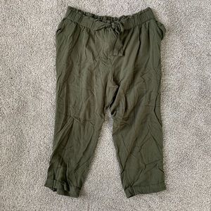 Olive Green Paperbag Waist Cropped Pants